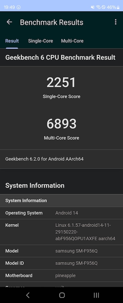 Galaxy Z Fold6。Geekbench6