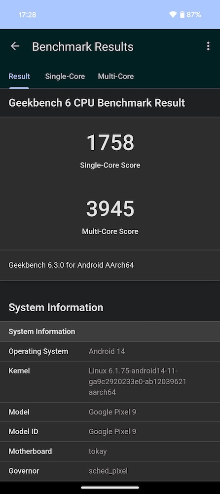 Pixel9、Geekbench 6