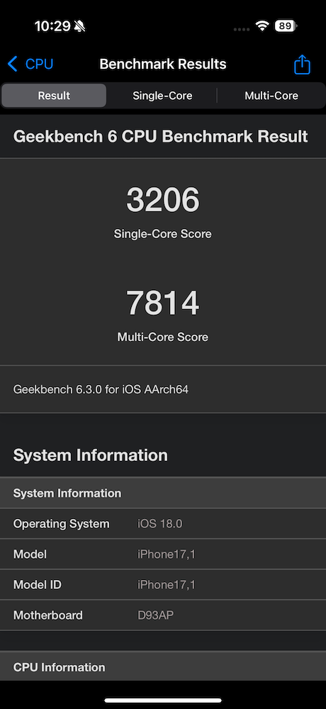 Geenbench6、iPhone16 Pro