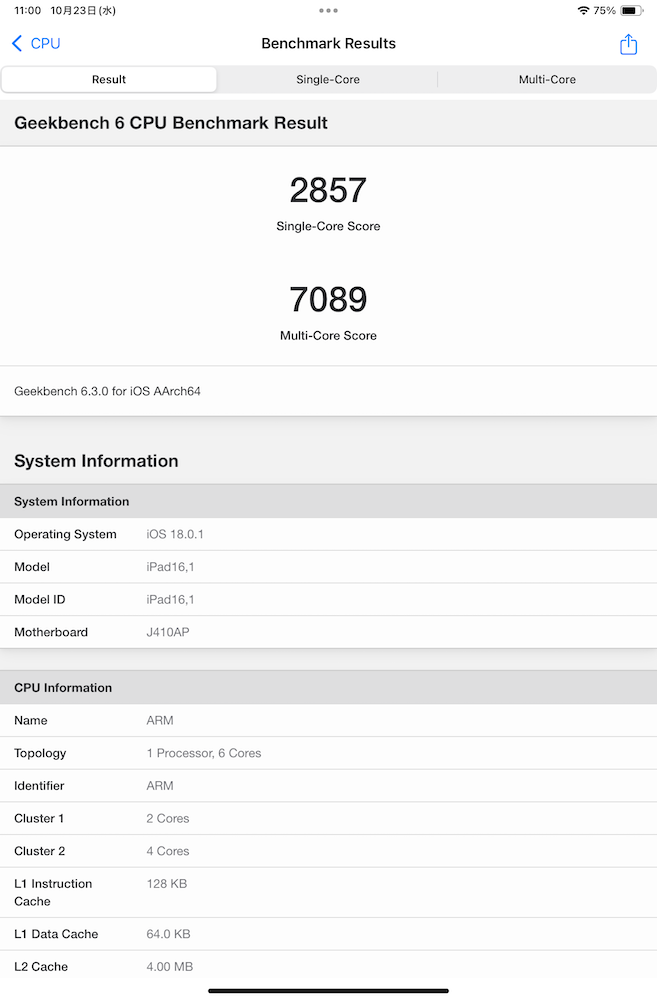 iPad mini 7（A17 Pro）のベンチマーク。Geekbench 6