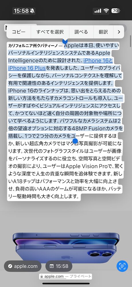 iPhone。写真からテキスト化も簡単