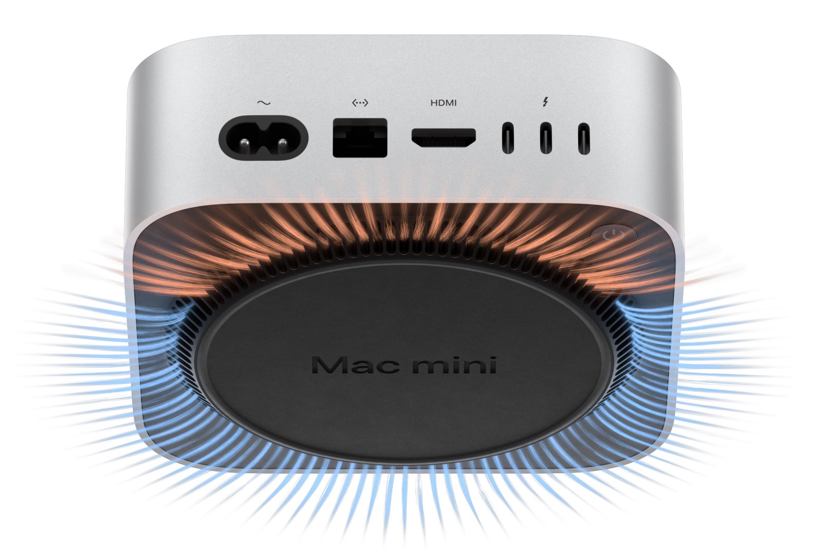 Mac mini（2024）の排熱。電源ボタン