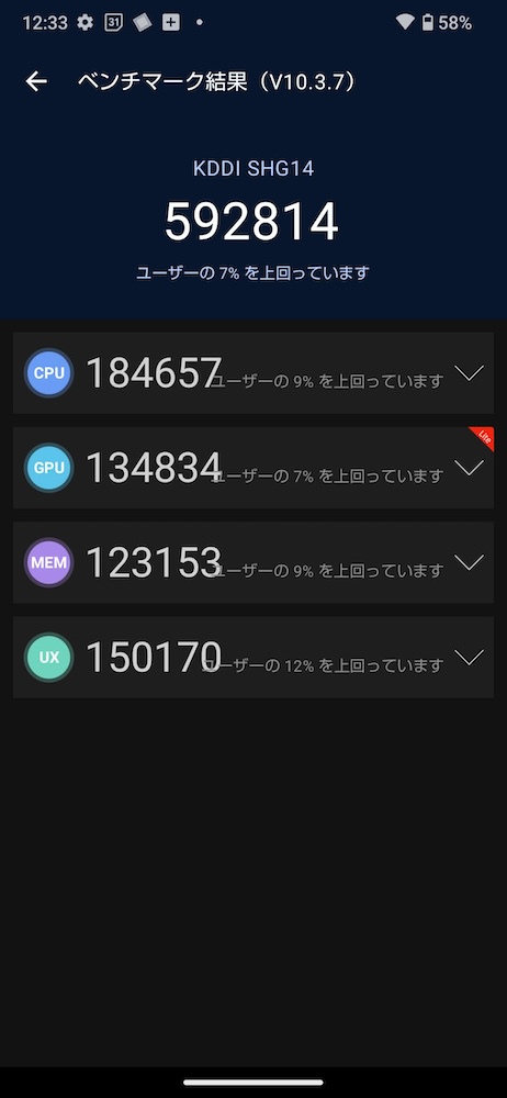 AQUOS sense9。Antutu