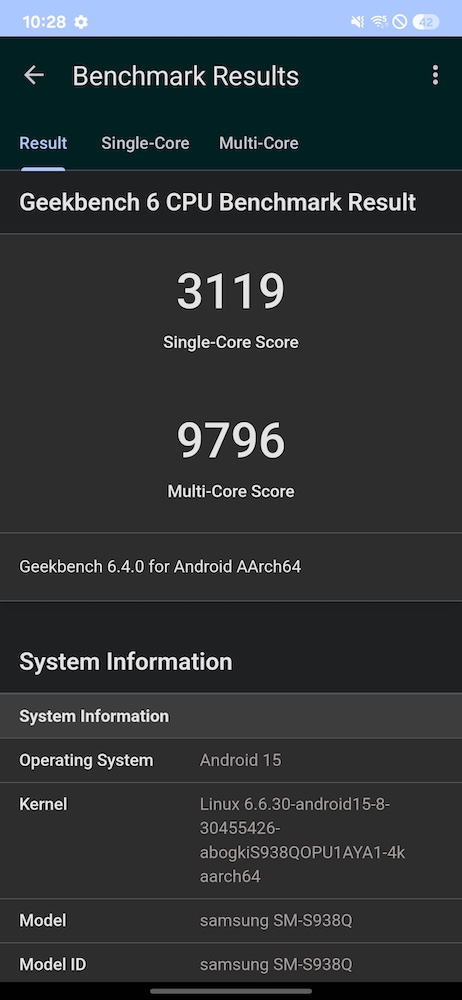 Galaxy S25 Ultra。ベンチマーク。Geekbench6