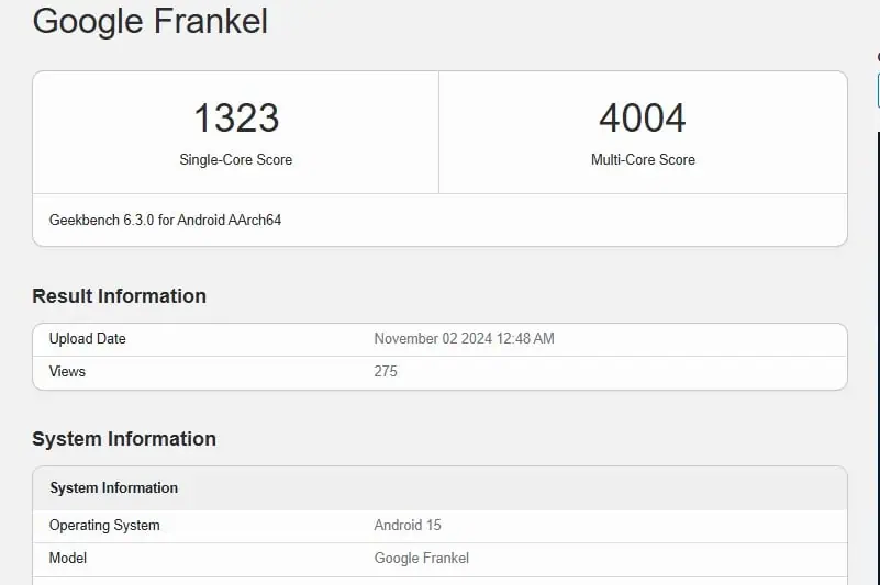 Tensor G5のベンチマーク。Geekbench