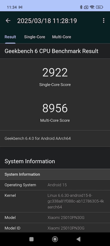 Xiaomi 15 Ultra、ベンチマーク。Geekbench6